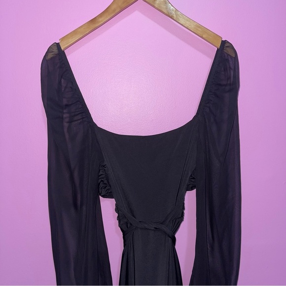 Lucy In The Sky Dress Women's Size Large Black Puff Chiffon Wrap A-Line Mini - Picture 11 of 13